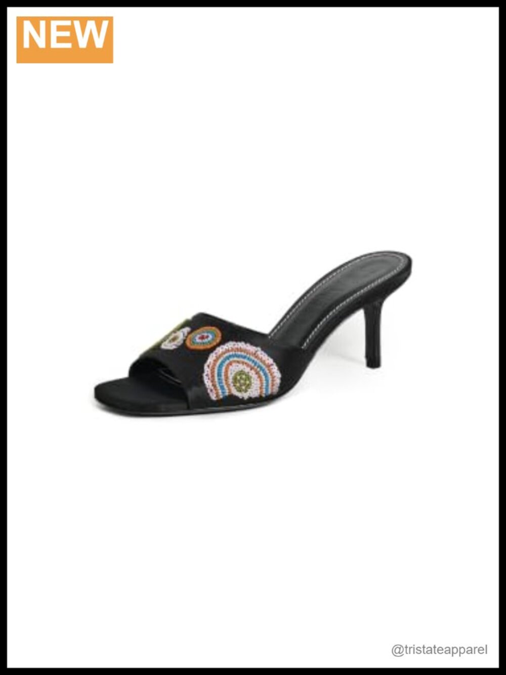 Beaded Satin Kitten Heel Mules Slip On Heels